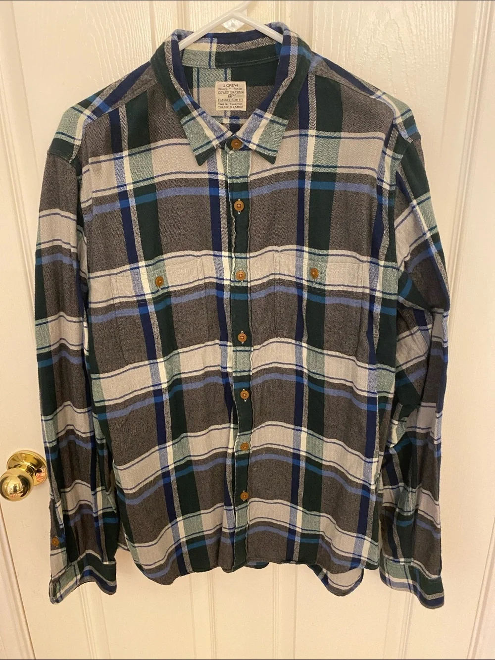 J. Crew Men's Plaid Button-Down Shirt in Green, Blue & Gray